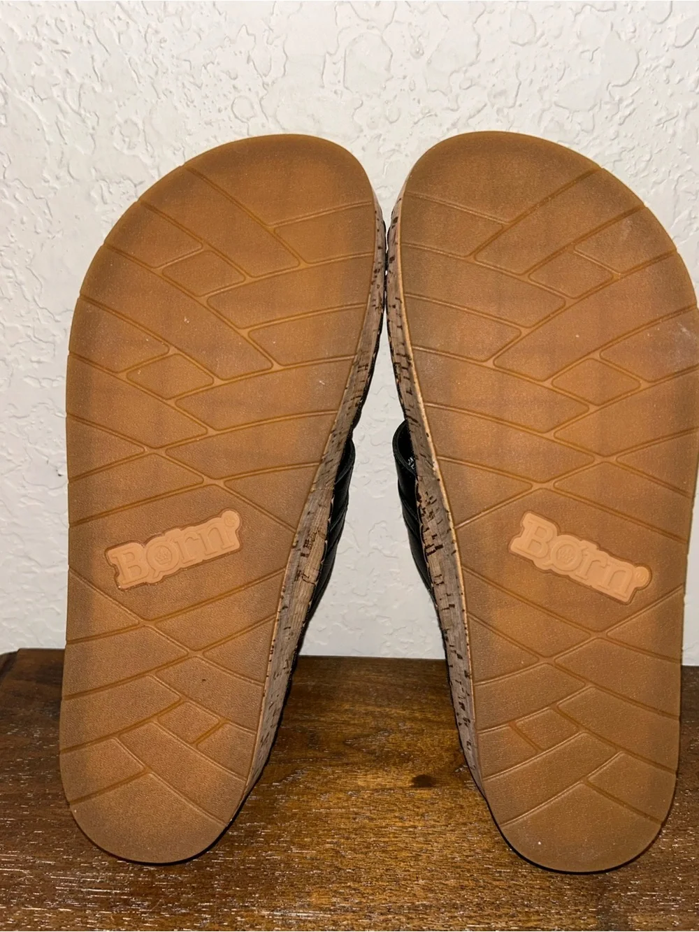 Born Double Wide Strap Slip On Chunky Platform Leather Cork Sandal Shoes